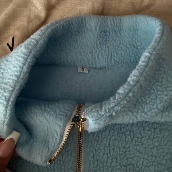 Light Blue Sherpa Half-Zip Pullover - Picture 4 of 4